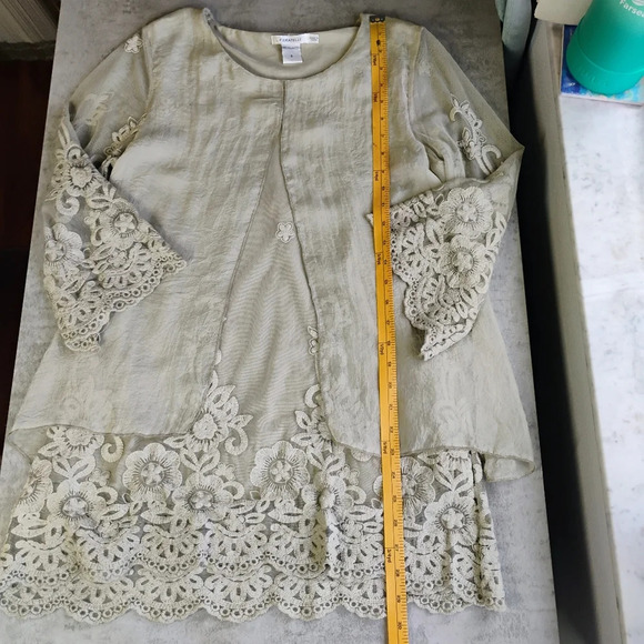 Feratelli Sheer Lace Layered Long Flowy Top Green Lagenlook Fairycore Size Small - Picture 11 of 13